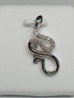 14k White Gold Snake Pendant with Moissanite Accents